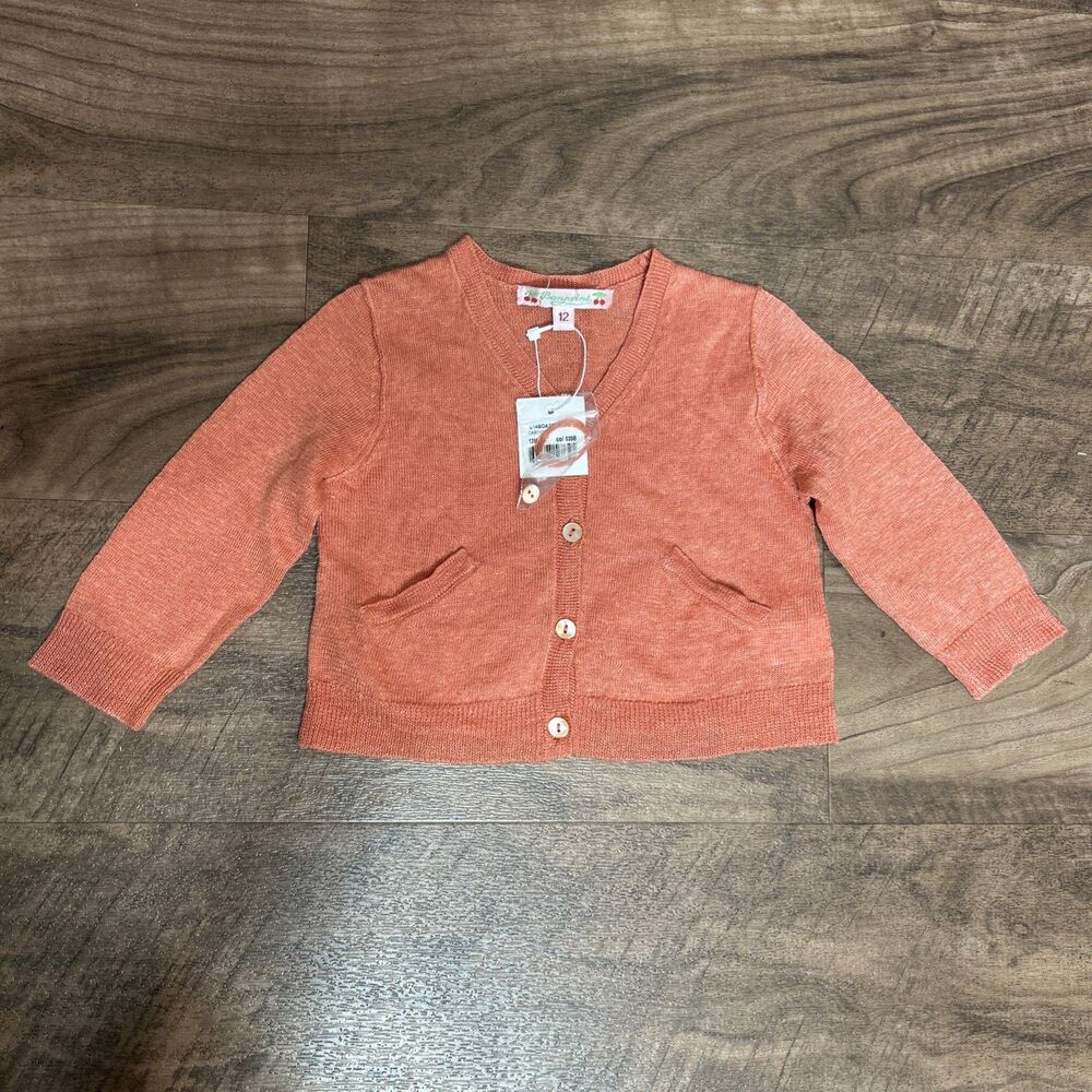 Bonpoint Linen Cardigan Pockets Long Sleeve NWT